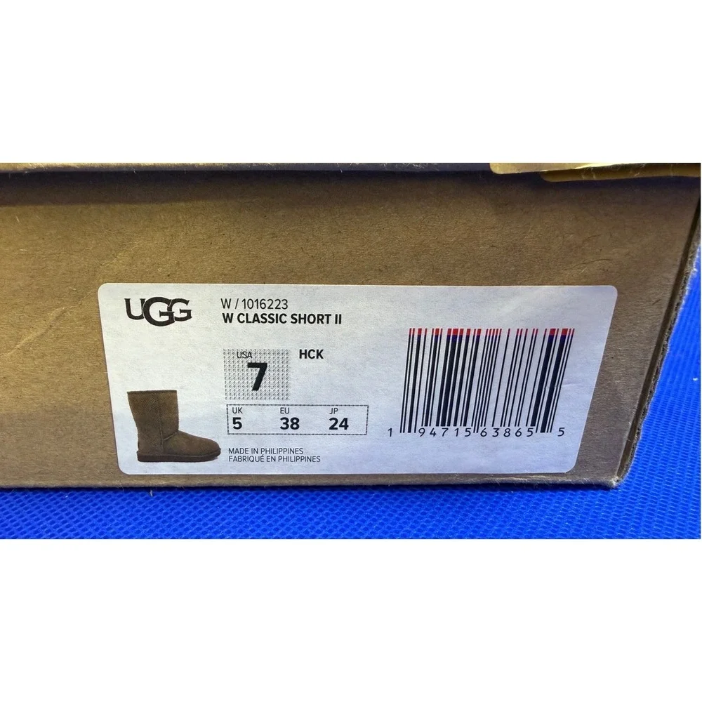 UGG Classic Short II Boots Hickory Suede Sheepskin Mid Calf Womens 7‎